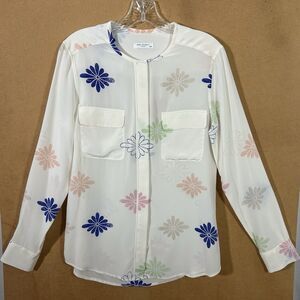 Equipment Femme Ivory 100% Silk Multicolored Flowers Button Up Blouse Top Sz M